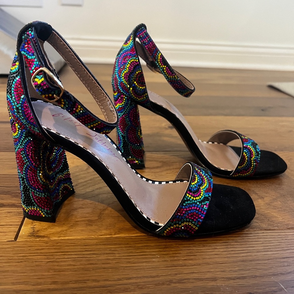 Betsey Johnson Rhinestone Block Heel Sandals
